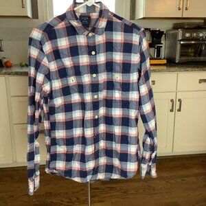 J Crew Flannel Medium Blue White Red Plaid